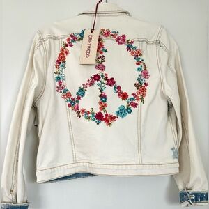 Driftwood Peace Sign Cropped Denim Jacket